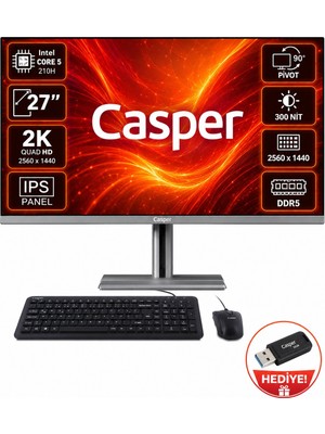 Casper Nirvana A87.210H-SM Intel Core 5 210H 16GB 500GB SSD Freedos 27" All In One Bilgisayar + Shopimode Bellek Hediye