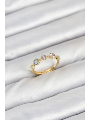 Renas Store Pirinç Gold Renk Renkli Zirkon Taşlı Kadın Yüzük 5886