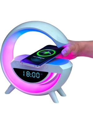 Astraltech Kablosuz Şarjlı Bluetooth Hoparlör Rgb Işık Gece Lambası Dijital Saat