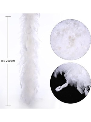 Renas Store Beyaz Renk Kabarık Kalın Otriş Boa Tüy 6 cm Genişlik 180-200 cm Uzunluk