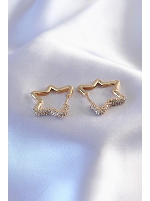 Belirtilmemiş Gold Renk Zirkon Taşlı Yıldız Model Kadın Küpe