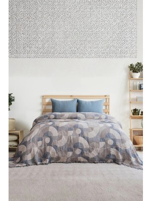 Layan Home 4 Katlı %100 Pamuk Müslin Çift Kişilik Yatak Örtüsü & Pike – Geometrik – Mavi