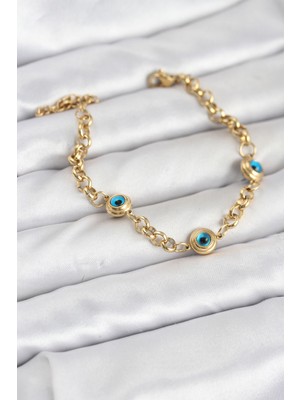 Kap Kaç 316L Çelik Nazar Model Gold Renk Kadın Bileklik