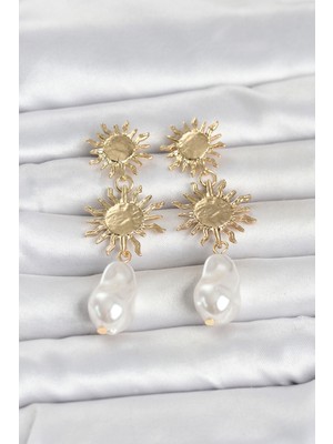 Renas Store Gold Renk Pirinç Güneş Model Detaylı Kadın Küpe 5886