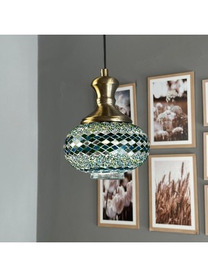 Bamyum Noura Mozaik-A Cam Tekli Avize Eskitme Tokmak Başlık Retro Sarkıt Lamba Salon Aydınlatma