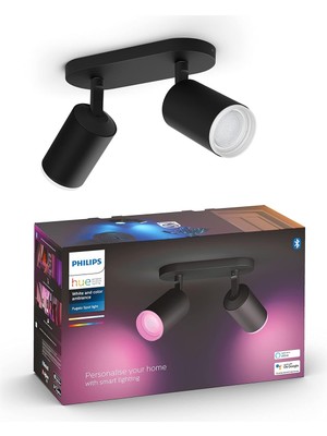 Hepta Collection Philips Hue Fugato Çift Spot Renkli Akıllı LED Armatür, Siyah, 2X4.2W - 25.000 Saat Ampul Kullanım Ö