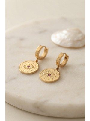 Renas Store 316L Çelik Gold Renk Göz Işleme Zirkon Taş Detay Kadın Küpe