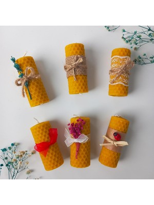 Bg Store (6 Adet) Doğal Petek Balmumu Mum Dekorlu Süslü Paketli Bal Mumu Nikah Şekeri, Küçük Hediyeler