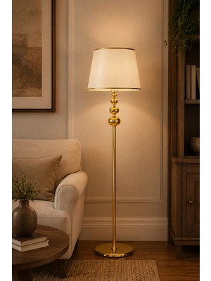 Venüs Nova Venüs Vega Üç Top | Modern Gold Metal Lambader | Krem Gold Şerit Kumaş Başlık | Ayaklı Aydınlatma