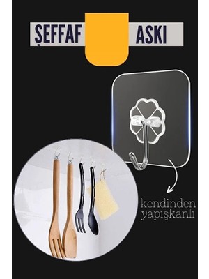 Renas Store Şeffaf Yapışkanlı Askı, Mutfak Banyo Duvar Askısı, Çivisiz Pratik Kanca Seti