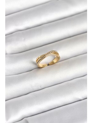 Renas Store 316L Çelik Gold Renk Zirkon Taşlı Kadın Yüzük - TJ-BYK4180
