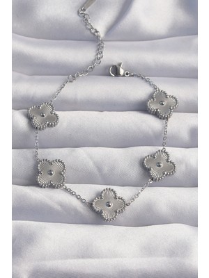 Renas Store 316L Çelik Gümüş Renk Motifli Yonca Bileklik 5886