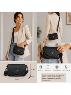 Nas Bag Mini Kapaklı Çapraz Çanta (En 20 cm , Boy 12 Cm)Siyah Victoria