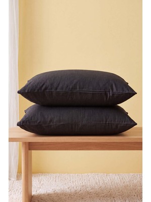 Siyah Pamuklu 2\'li Yastık Kılıfı 50X70 cm