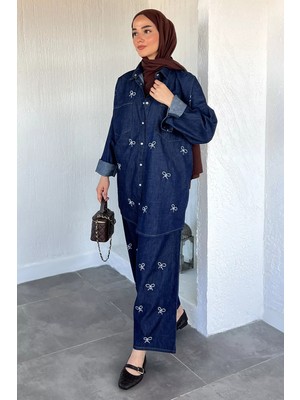 Julude Bel Lastikli Nakışlı Pantolon Ön Çıtçıtlı Gömlek Tesettür Ikili Takım P-00022513