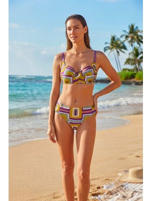 Ayyıldız 4627 Sarı Mor Balenli Toparlayıcı Bikini Takımı