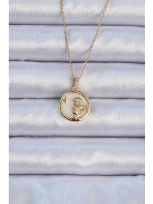 Renas Store 316L Çelik Zincir Altın Renk Zirkon Taşlı Mineli Melek Kolye - TJ-BKO9085