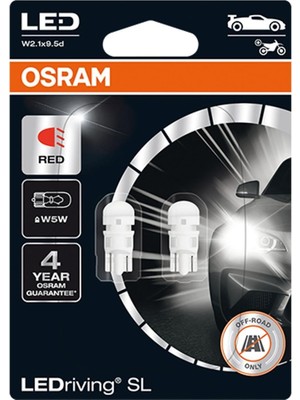 Hepta Collection Osram T10 Ledriving Sl 12V W5W Kırmızı Işık (Takım -2 Adet)