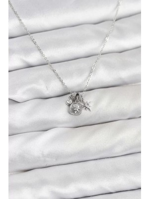 Renas Store Pirinç Gümüş Renk Minimal Charmlı Kadın Kolye - TJ-BKO10804