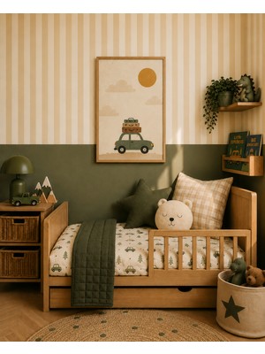 Zera Wall Mdf Tablo Tekli Bavullu Retro Otomobil ve Yolculuk Temalı – Erkek Bebek ve Çocuk Odası Duvar Dekorasyonu