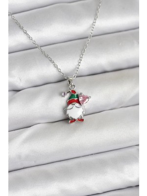 Renas Store 316L Çelik Zincir Gümüş Renk Yılbaşı Teması Kadın Kolye - TJ-BKO10709