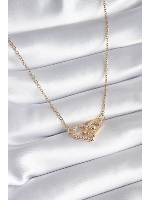 Renas Store 316L Çelik Gold Renk Zirkon Taşlı Tiffany Model Kadın Kolye - TJ-BKO8252