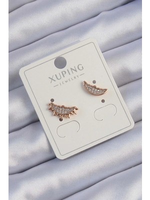 Renas Store Xuping Rose Renk Zirkon Taşlı Ay ve Güneş Tasarımlı Küpe