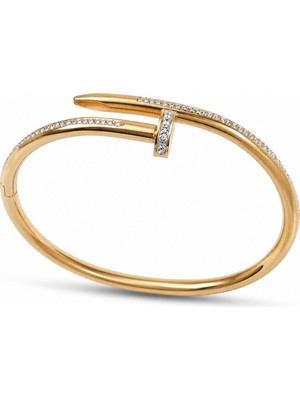 Serelya 316L Çelik Gold Renk Çivi Model Zirkon Taş Detay Kadın Bileklik