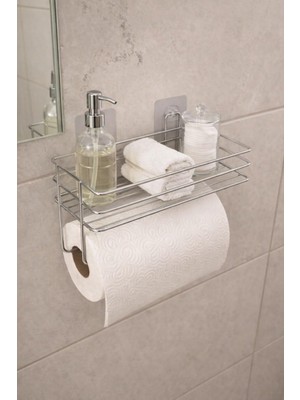 Nacario Sas Haus Yapışkanlı Raflı Kağıt Rulo Havluluk Peçetelik Havlu Kağıtlık Krom Banyo Mutfak Düzenleyici Raf Shr-, Gri