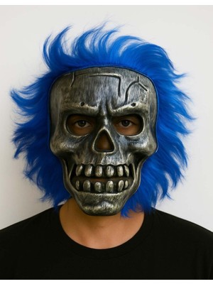 Renas Store Wild Skull - Gümüş Kafatası Mavi Saçlı Iskelet Maske