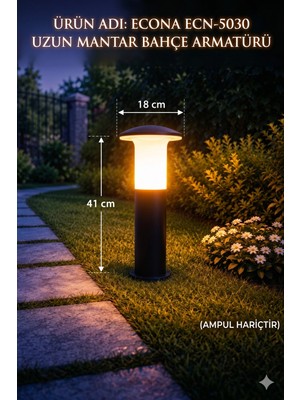 Econa 41 cm Mantar Bahçe Yol Aydınlatma, Set Üstü, Duvar Armatürü, Çim,yürüyüş Yolu Aplik,dekoratif Armatür Ampul Hariç,lüks Yol ve Peyzaj Armatürü