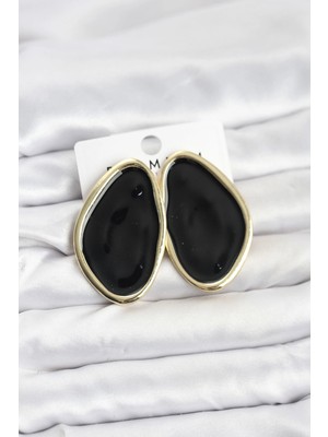 Renas Store Pirinç Siyah Mineli Damla Model Vintage Plaka Kadın Küpe
