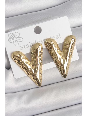 Renas Store 316 Çelik Gold Renk Işlemeli Kalp Model Kadın Küpe - TJ-BKP10523