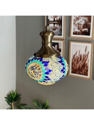 Bamyum Noura Mozaik-E Cam Tekli Avize Eskitme Tokmak Başlık Retro Sarkıt Lamba Salon Aydınlatma
