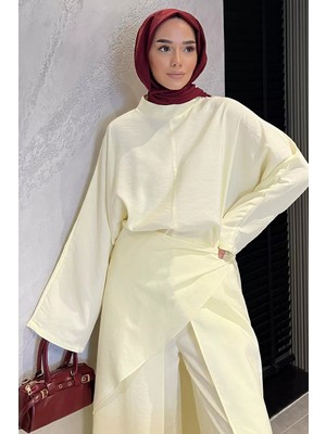 Julude Bel Lastikli Pantolon Parçalı Bluz Tesettür Ikili Takım P-00022193