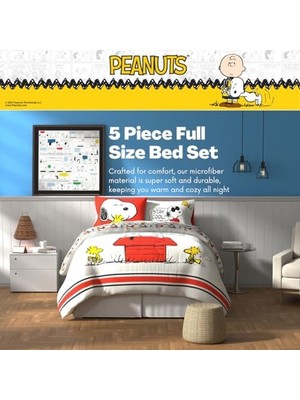 Bg Store Franco Peanuts Classic Pals Süper Yumuşak Yorgan ve Çarşaf Seti, 5 Parça Tam Boy, (Resmi Lisanslı Ürün) Koleksiyon Ürünleri