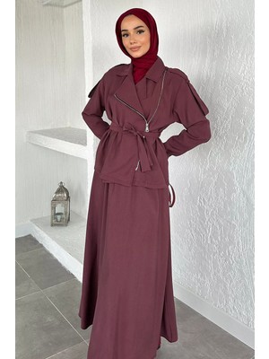 Julude Gülseli Bel Lastikli Etek Ceket Tesettür Ikili Takım P-00020938