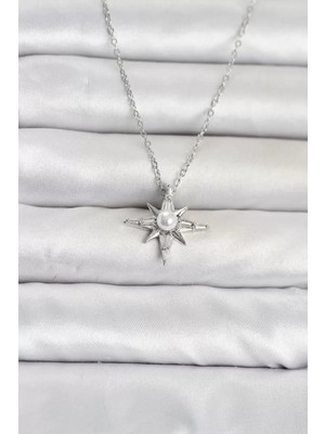 Renas Store 316L Çelik Zincir Gümüş Renk Kutup Yıldızı Model Kadın Kolye TJ-BKO11091