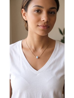 Renas Store 316L Çelik Gold Renk Mineli Nazar Model Kolye