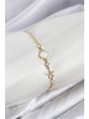 Renas Store Gold Renk Pirinç Deniz Kabuğu Modelli Asansörlü Kadın Bileklik TJ-BB8544