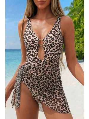 Wesby Halka Detaylı Leopar Mayo Pareo Hediyeli