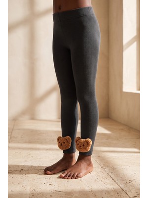 Bony Socks Çocuk Teddy Aksesuarlı Içi Havlu Tayt Koyu Gri