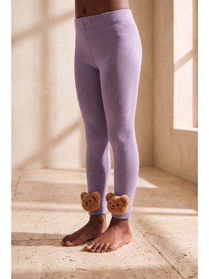 Bony Socks Çocuk Teddy Aksesuarlı Içi Havlu Tayt Lila
