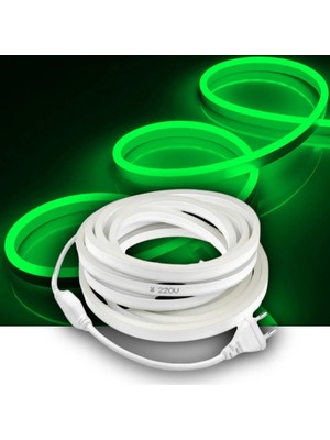 Burul 50 Metre Yeşil Neon Şerit LED Fişli 220V Esnek Dış Mekan, Bahçe, Açık Alan Dekoratif Aydınlatma