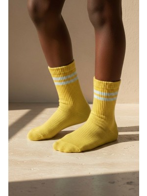 Bony Socks Şerit Desenli Sarı Çocuk Soket Çorap