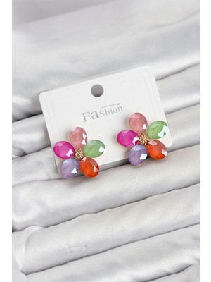 Belirtilmemiş Karışık Renk Kristal Taşlı Çiçek Model Kadın Küpe