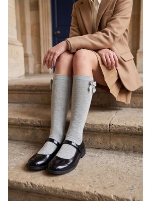 Bony Socks Family Dizaltı Kurdeleli Çocuk Basic Çorap Gri-Melanj