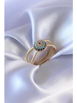Renas Store Gold Renk Nazar Boncuk Model Kadın Yüzük - TJ-BYK2568