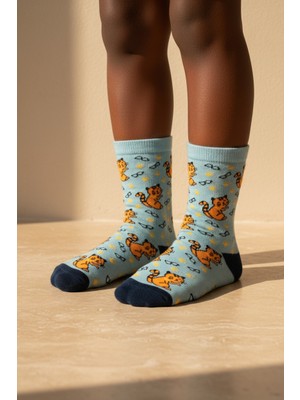 Bony Socks Kedi Desenli Yeşil Çocuk Soket Çorap