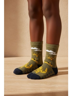 Bony Socks Dinozor Desenli Koyu Yeşil Çocuk Soket Çorap